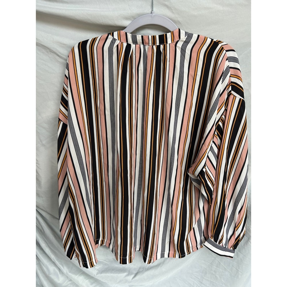 Agnes & Dora Peasant Top XS Long Sleeve Striped Button Down Blouse Black Blush - Picture 3 of 7